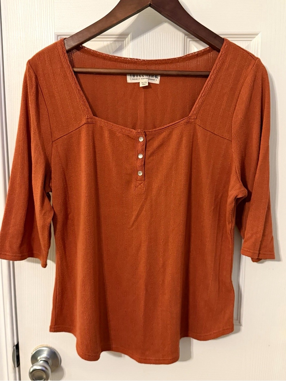 IDYLLWIND by Miranda Lambert Orange Knit Square Neck 3/4 Sleeve
